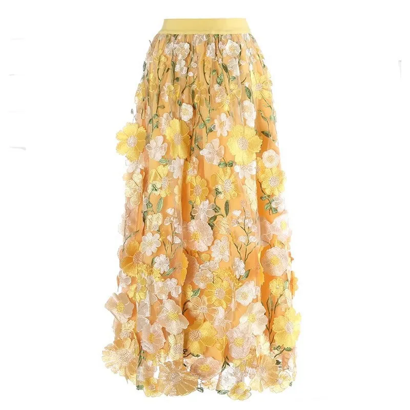 Pre Order:  Embroidered 3D Floating Flower Skirt