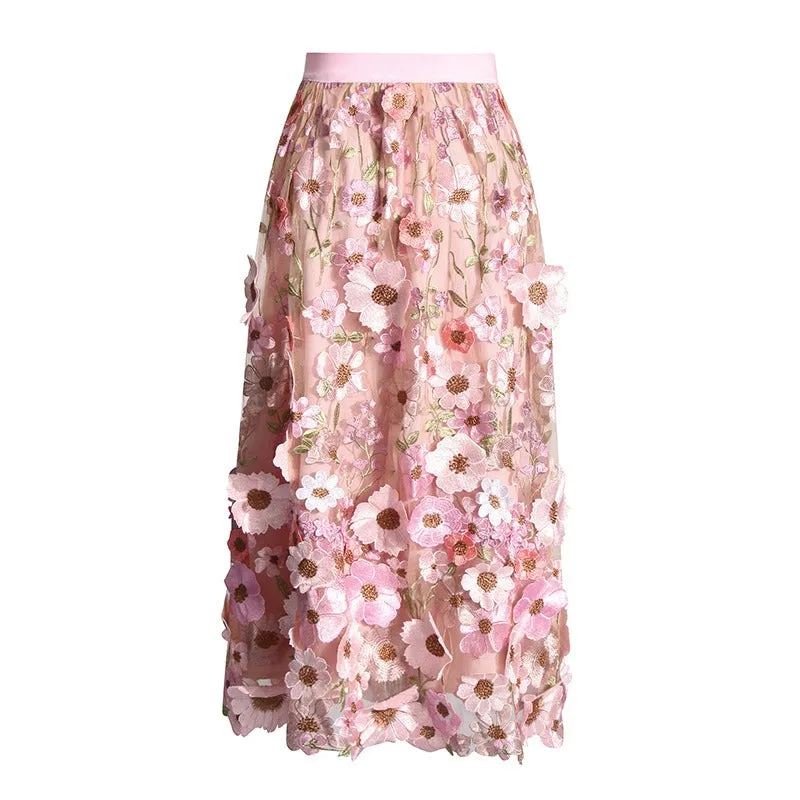 Pre Order:  Embroidered 3D Floating Flower Skirt