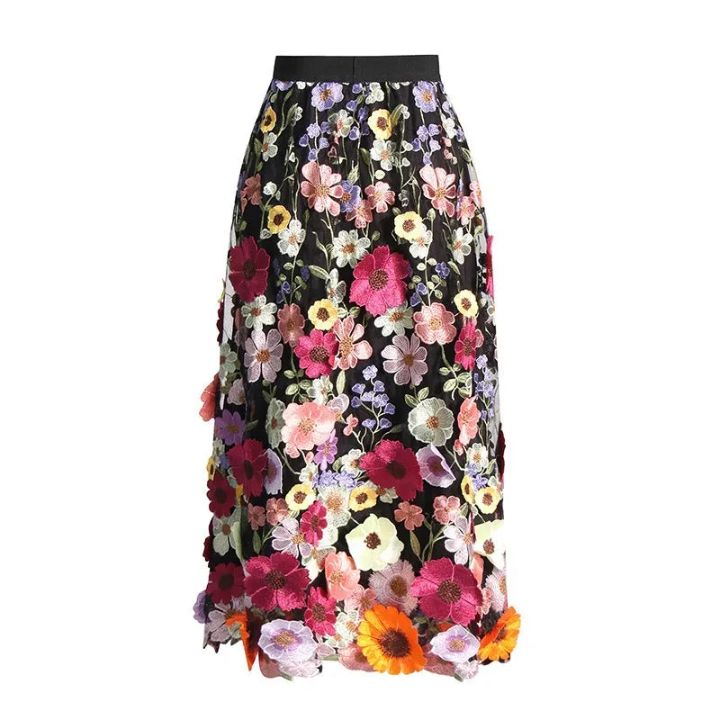 Pre Order:  Embroidered 3D Floating Flower Skirt