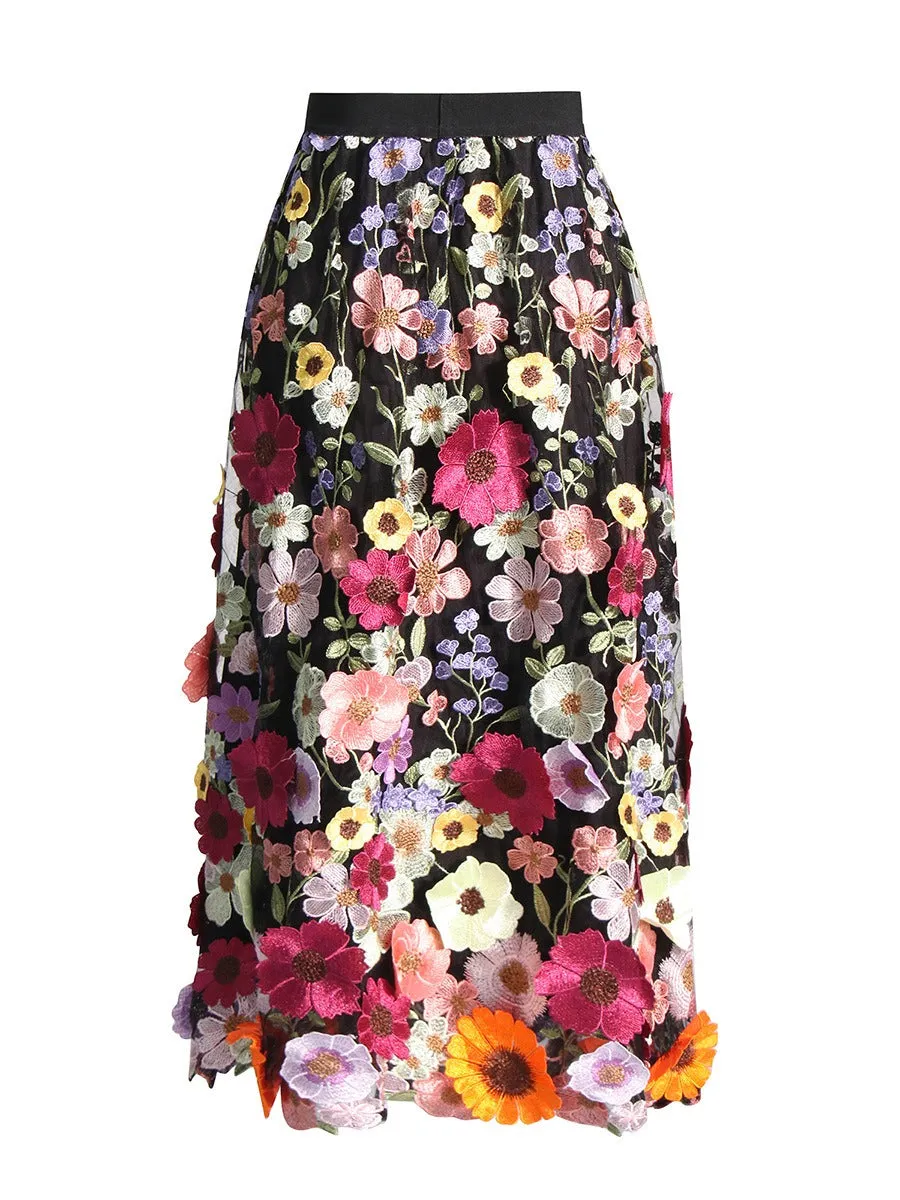 Pre Order:  Embroidered 3D Floating Flower Skirt