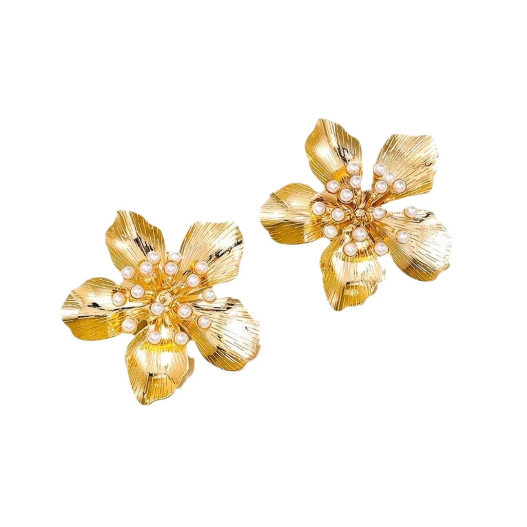 Pre Order:  Exaggerated Retro Flower Pearl Earrings