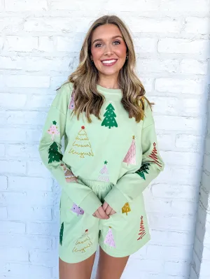 Queen Of Mint Green Christmas Tree Embroidered Top