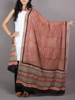 Red Black Cotton Mul Hand Block Printed Dupatta - D0417063