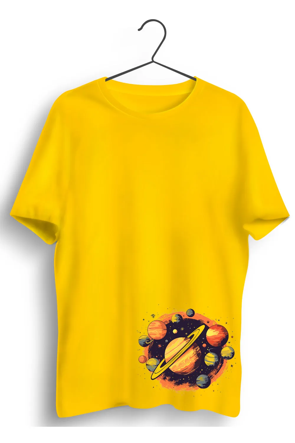 Solar System Graphic Printed Yellow Tshirt