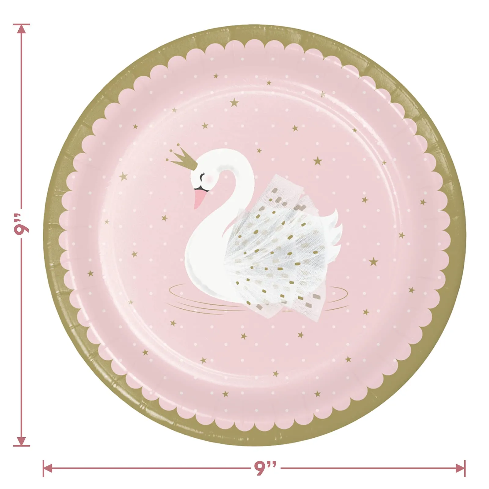 Swan Party Supplies - Pink and Gold Swan Princess Paper Dinner Plates, Luncheon Napkins, and Balloons (Serves 16)