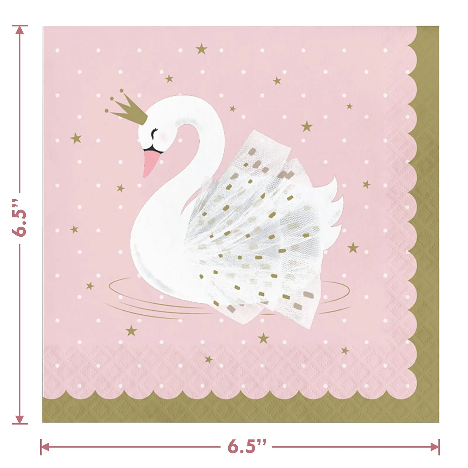 Swan Party Supplies - Pink and Gold Swan Princess Paper Dinner Plates, Luncheon Napkins, and Balloons (Serves 16)