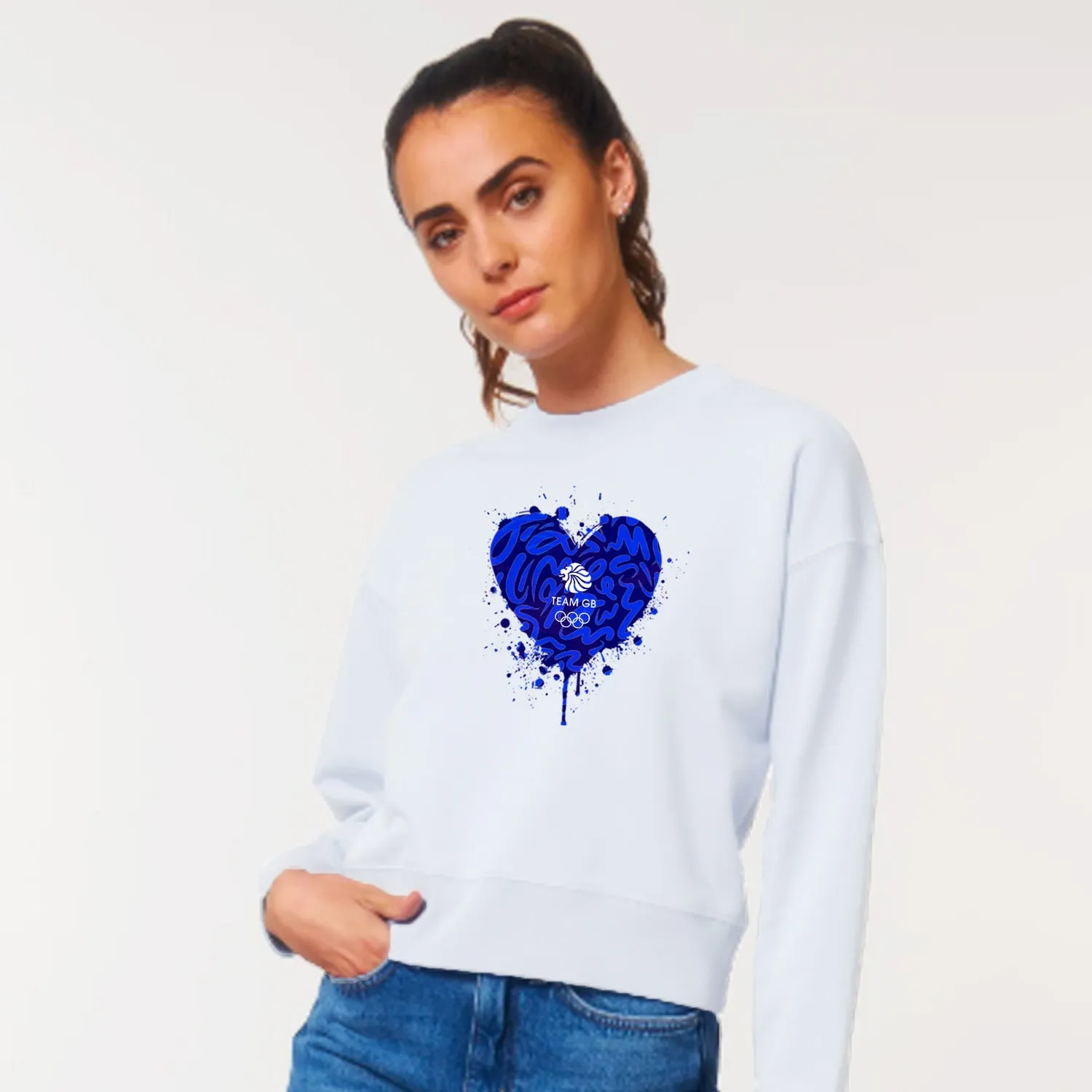 Team GB Graffiti Cropped Sweatshirt White