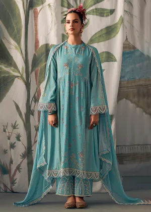 Turquoise Pure Maslin Cotton Digital Printed Salwar Suit