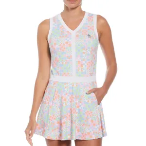 Women's Sleeveless V Neck Flounce Tennis Dress with Blocking Bright White