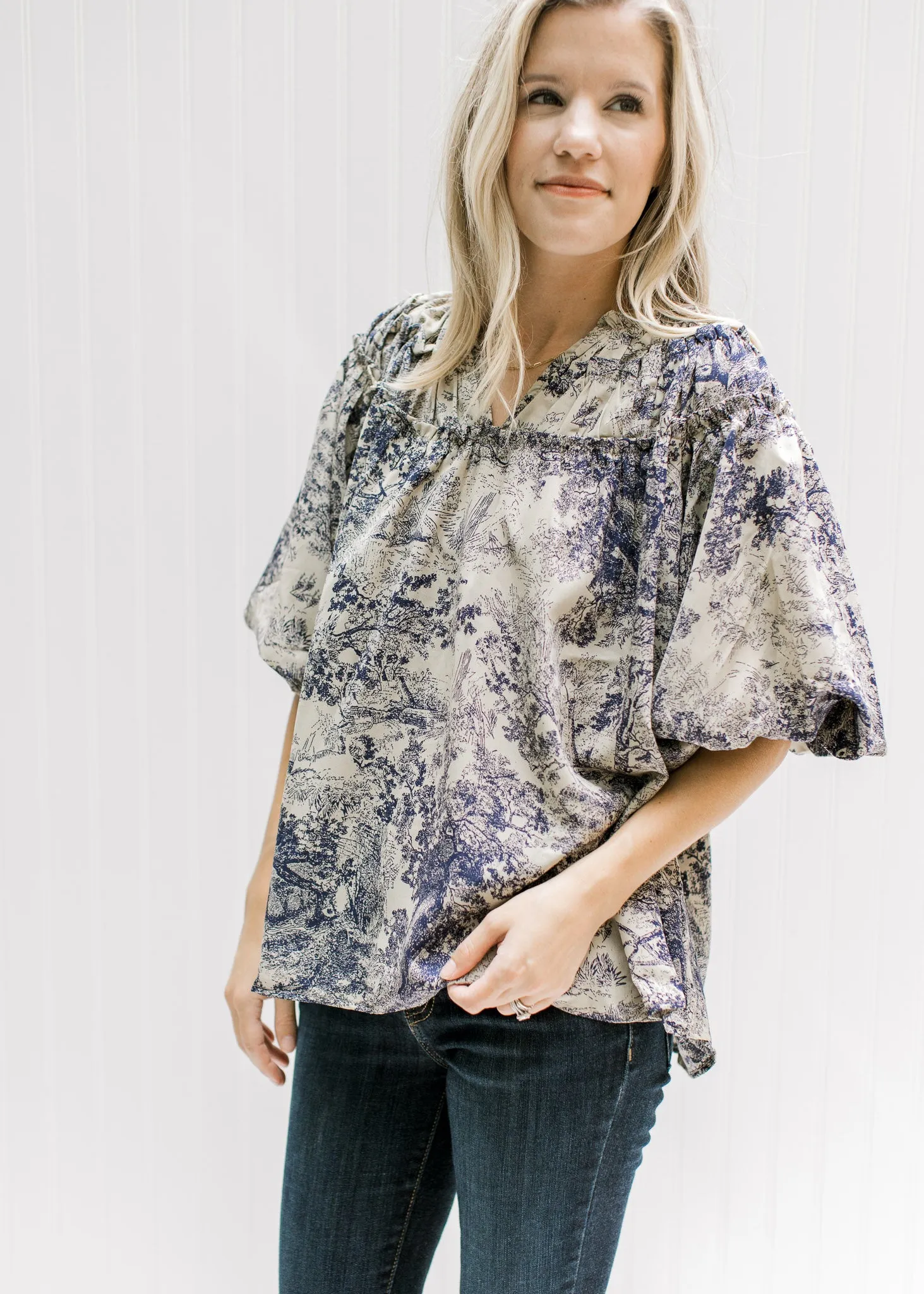 X Blue Toile Top